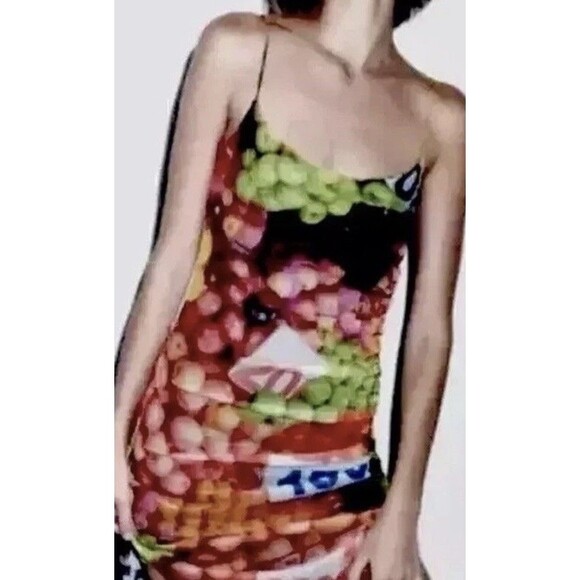 ZARA Fruit Print Mesh Maxi Dress Rare Blogger Limited Festival Colorful Med NWT - Picture 5 of 6